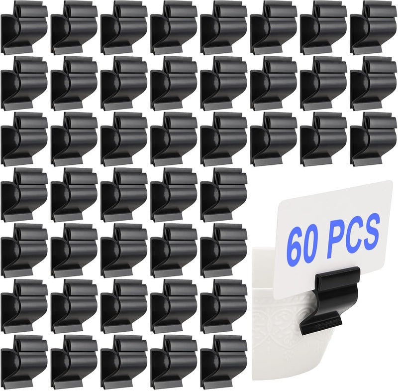Youeon 60 Pcs Black Plastic Sign Clips with Dual-Sided Sign Grips, Small Reusable Price Tags Holder Food Lable Clips for Retail, Merchandise Display, Buffet, Bakery - Image 1